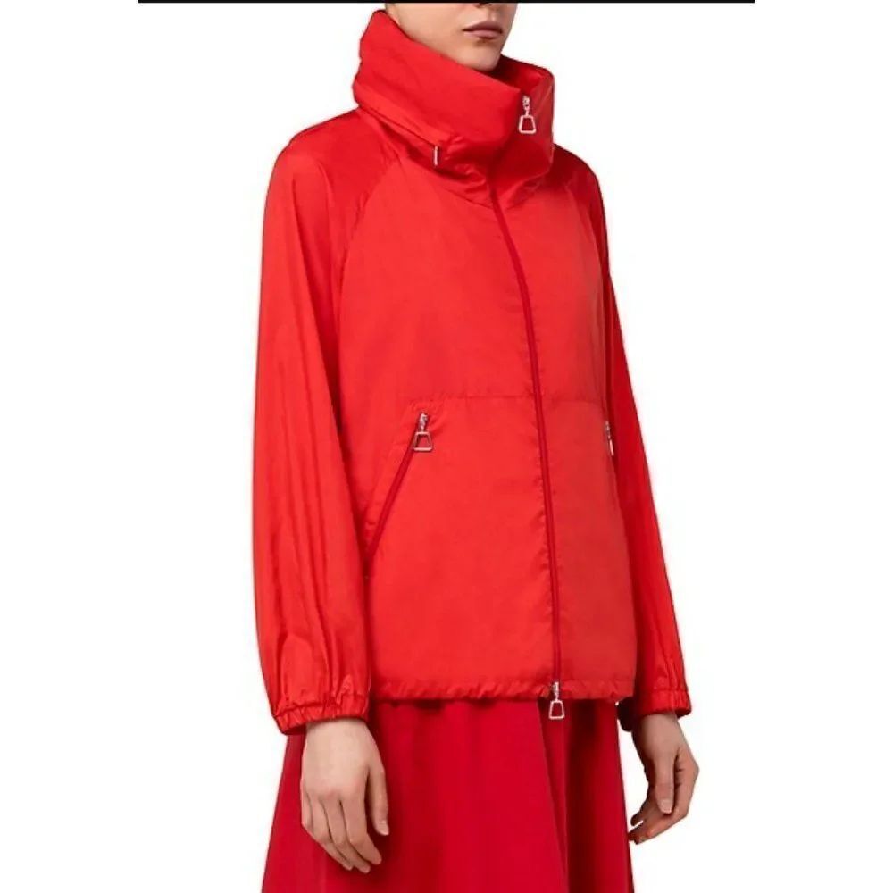 AKRIS Womans Veronique Red Silk Jacket Blouson Taffeta Size 4 Hooded NWT $2590
